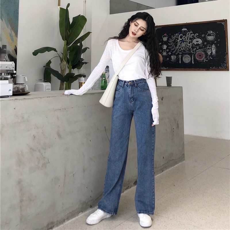 SET ÁO THUN DÀI TAY + QUẦN BÒ ỐNG RỘNG T-shirt + jeans QUẢNG CHẨU ORDER MÃ  48923 | Shopee Việt Nam